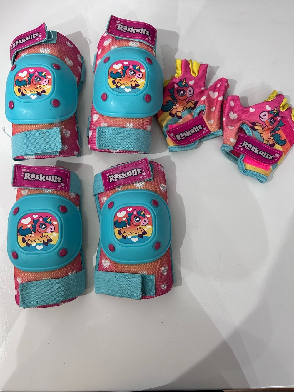 Kids Pink & Teal Unicorn Protective Pad and Glove Set